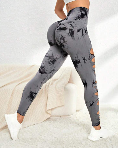 Cut-Out Tie-Dye High-Waisted Hip Lift Yoga Pants