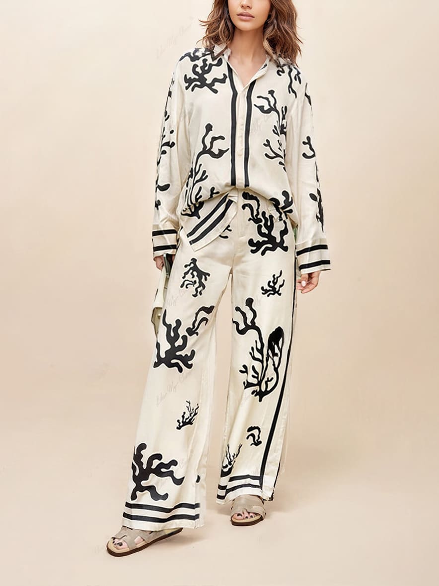 Wide-Leg Silhouette Printed Pants Set