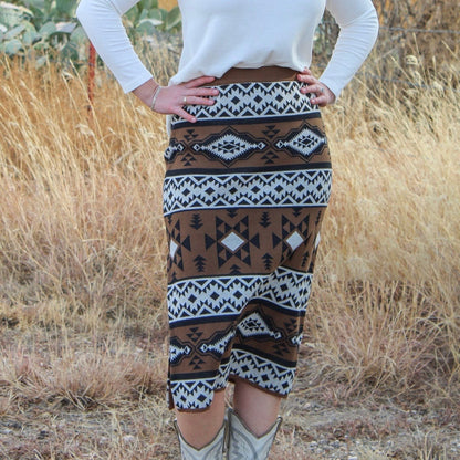 Black Aztec Print Fitted Skirt