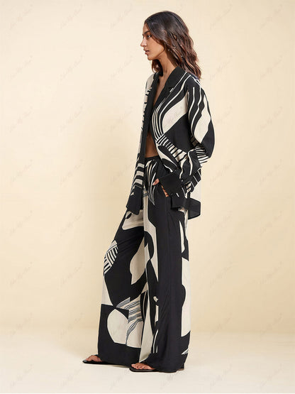 Graffiti Print Trendy Loose Wide Leg Pants Set