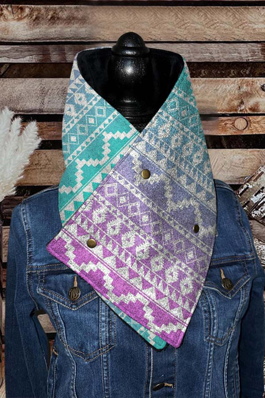 Women's Western Cowboy Purple Aztec Warm Neck Hood