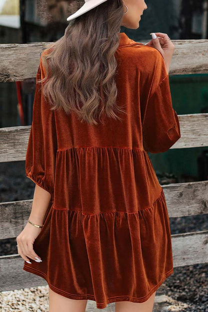 3/4 Sleeve Tunic Babydoll Velvet Shirt