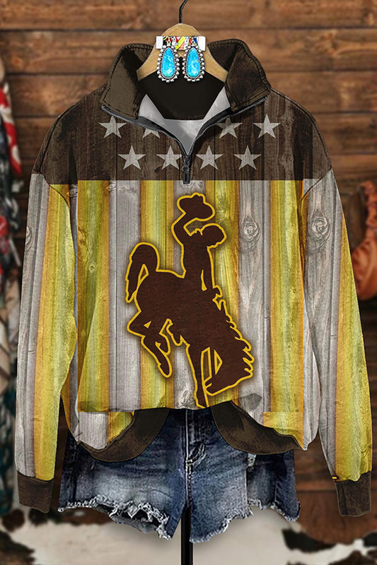 Vintage Western Rodeo Print Zip-Up Sweatshirt