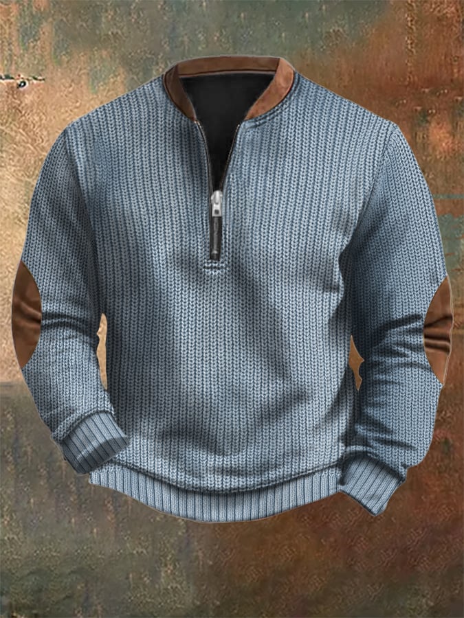 Men's Vintage Knit Print Zip-Up Sweatshirt