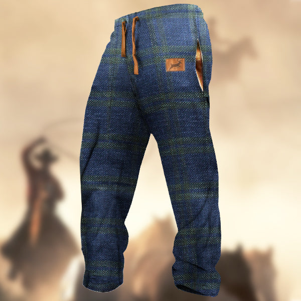 Men's Retro Plaid Elk Sports Casual Sweatpants