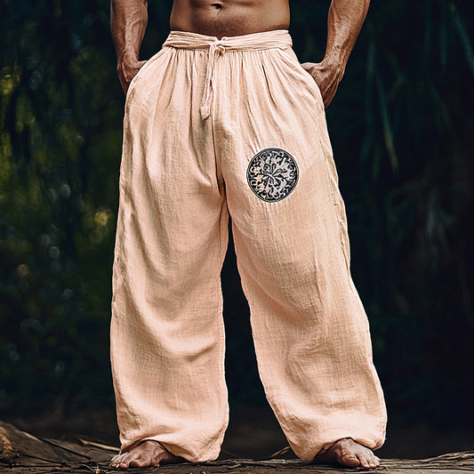 Men's Ethnic Graphic Loose Linen Wide-leg Harem Pants