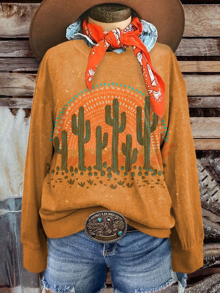 Women's Desert and Cactus Art Print Corduroy Sweatshirt