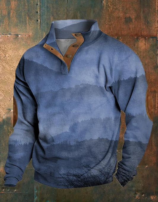 Men'S Vintage Textured Fabric Print Sweatshirt