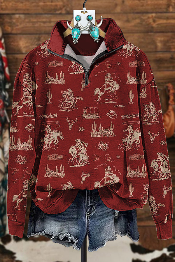 Western Ranch Casual Zipper Sweatshirt