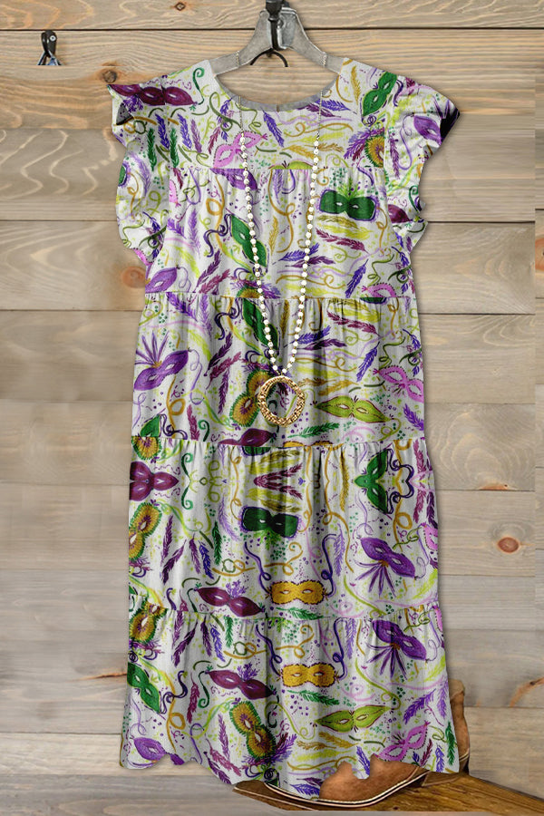 Elegant Contrast Mardi Gras Midi Dress