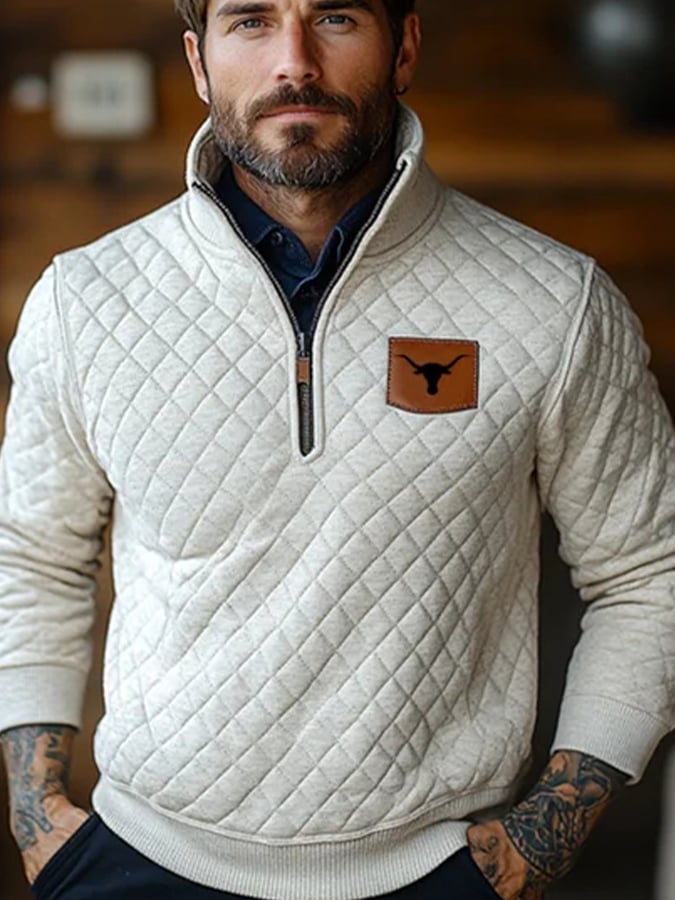 Men's Vintage West Texas Longhorns Zip-Up Stand Collar Sweatshirt