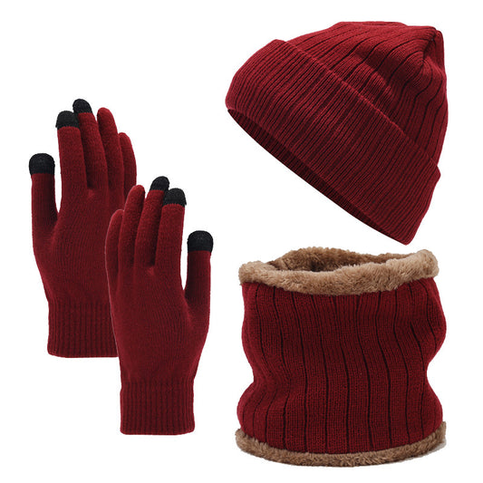 Unisex Christmas Hat, Scarf, Gloves And Velvet Knitted Suit