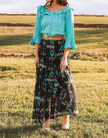 Pretty Western Aztec Print Skirt