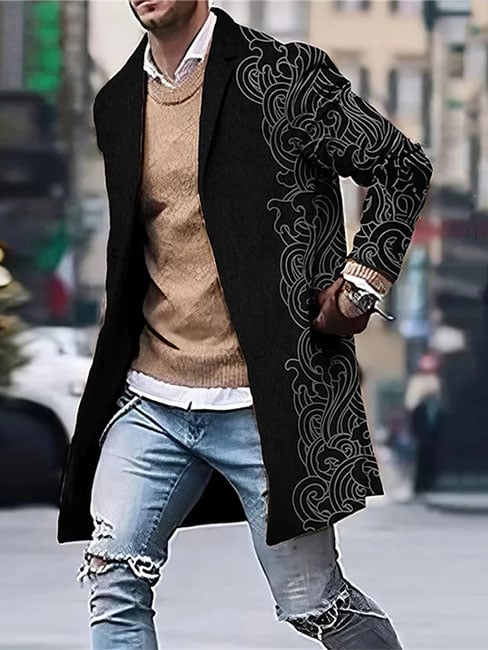 Men's Casual Printed Woolen Coat