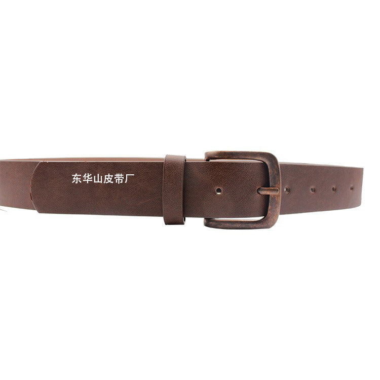 Men's Vintage Copper Pin Buckle Jeans Eco-friendly PU Leather Belt