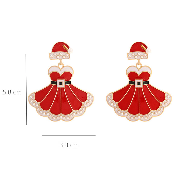 Christmas Hat Dress Pearl Earrings