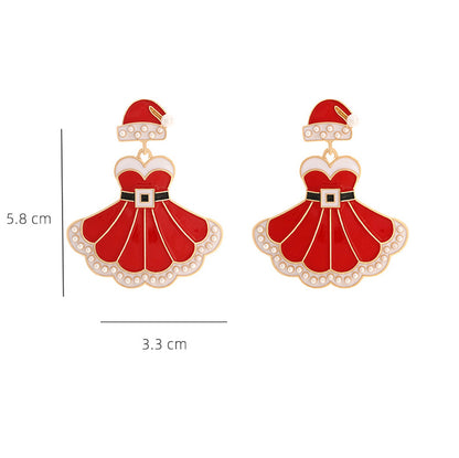 Christmas Hat Dress Pearl Earrings