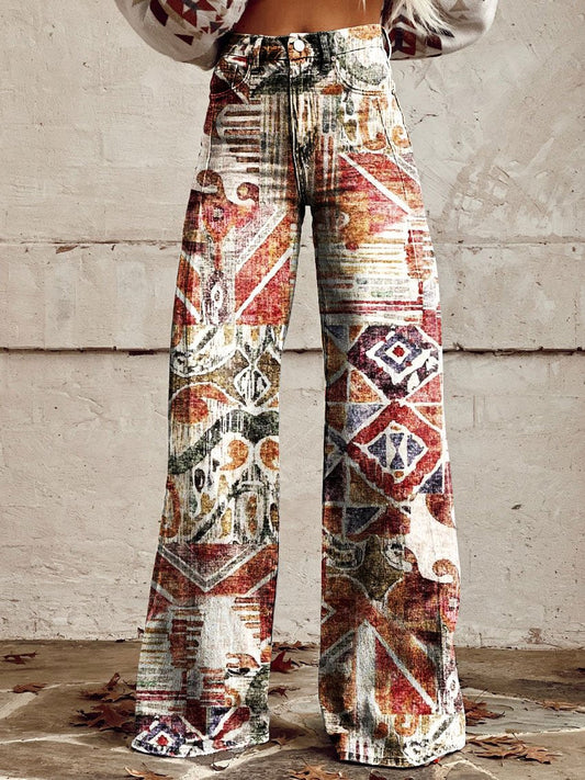 Women's Vintage Print Casual Wide Leg Pants