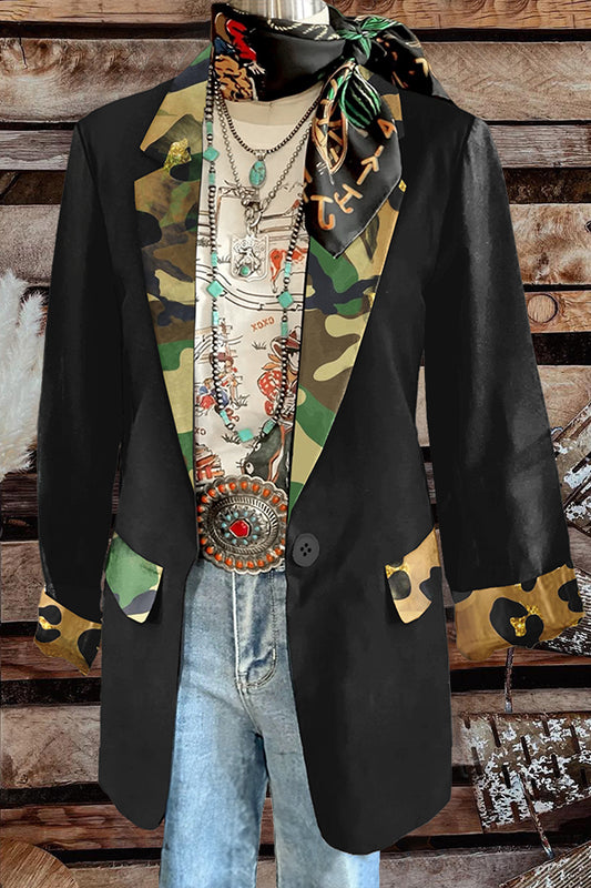 Leopard Camouflage Print Patchwork Blazer