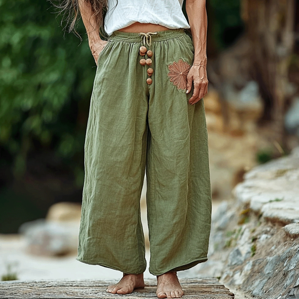 Women's Linen Breathable Wide-leg Casual Cropped Pants