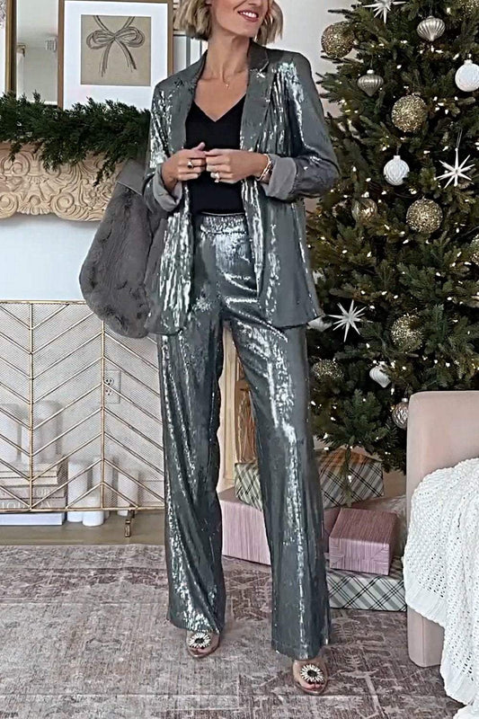 Women's Fashion Sequined Jacket & Pants Two-piece Set