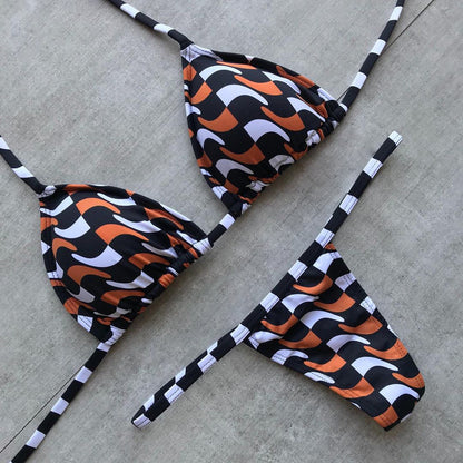 Fashion geometric print split strap sexy bikini