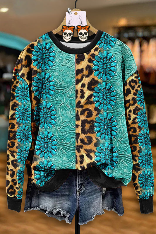 Vintage Western Turquoise Leopard Sweatshirt