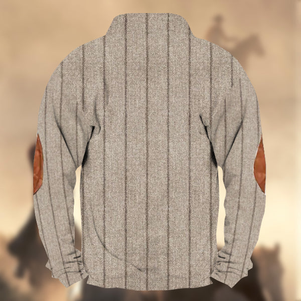 Men's Vintage Country Western Striped Cashmere Fabric Elk Logo Stand Collar Sweatshirt