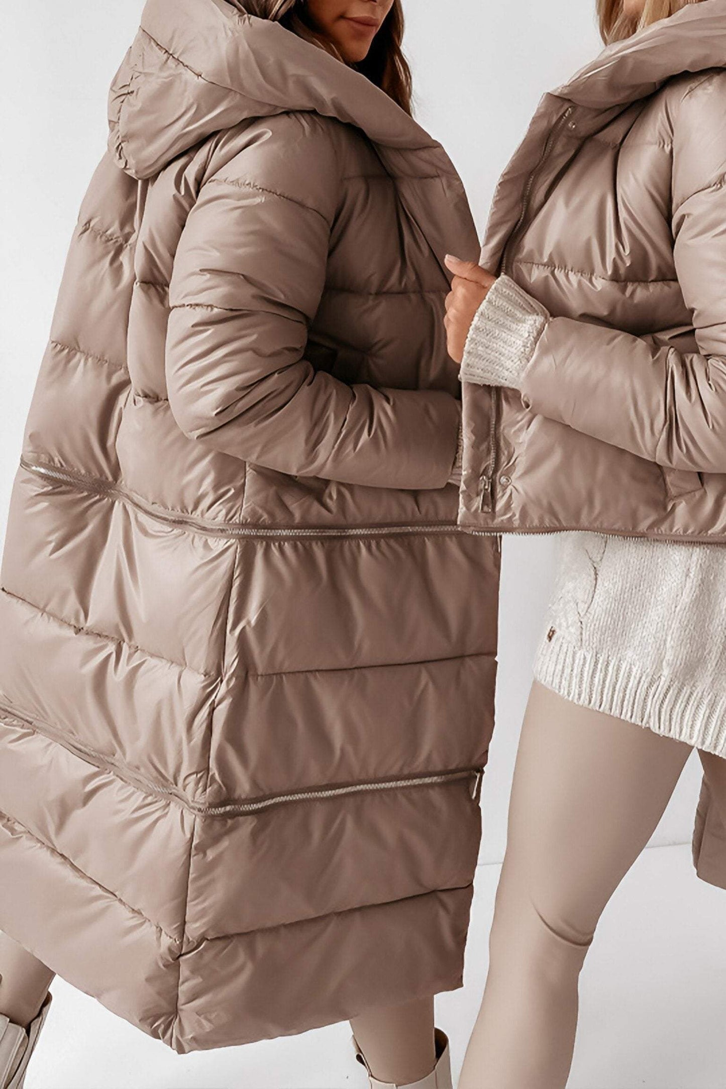 Women's Hooded Zippered Detachable Long and Short Autumn and Winter Cotton Coat