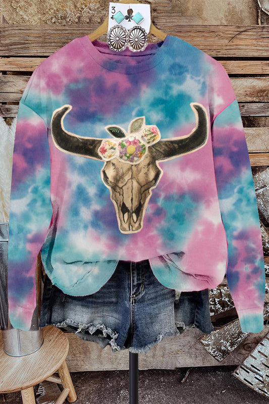 Western Bull Patch Tie Dye Sweatshirt