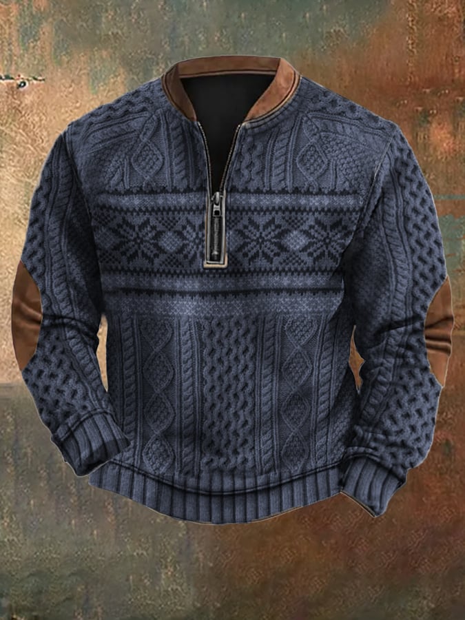 Men's Vintage Knitted Printed Sweatshirt