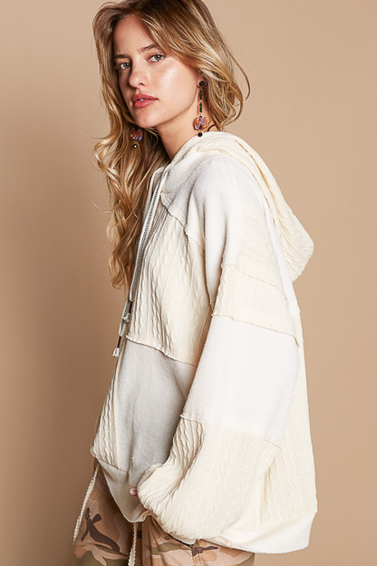 POL Balloon Sleeve Cut Sew Sweater Knit Top in Cream