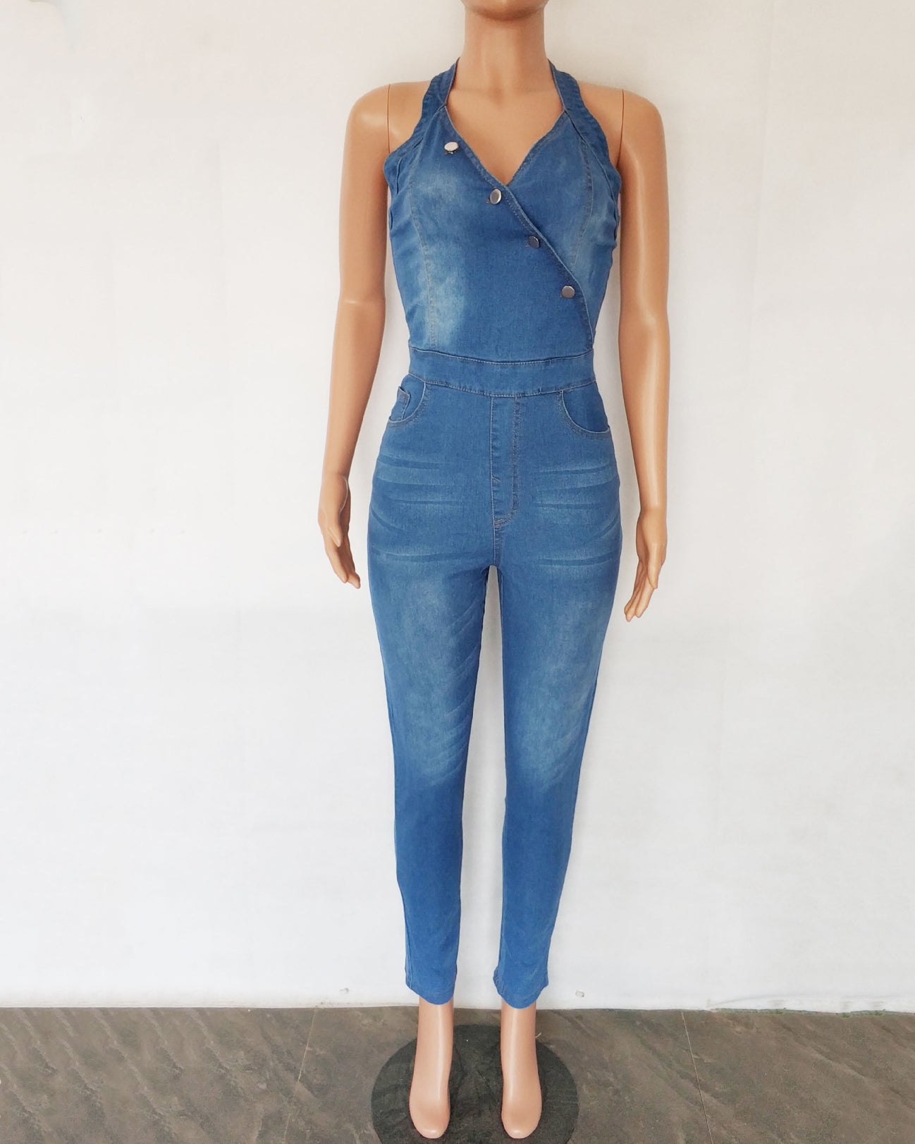 Sleeveless Halter Jumpsuit Jeans