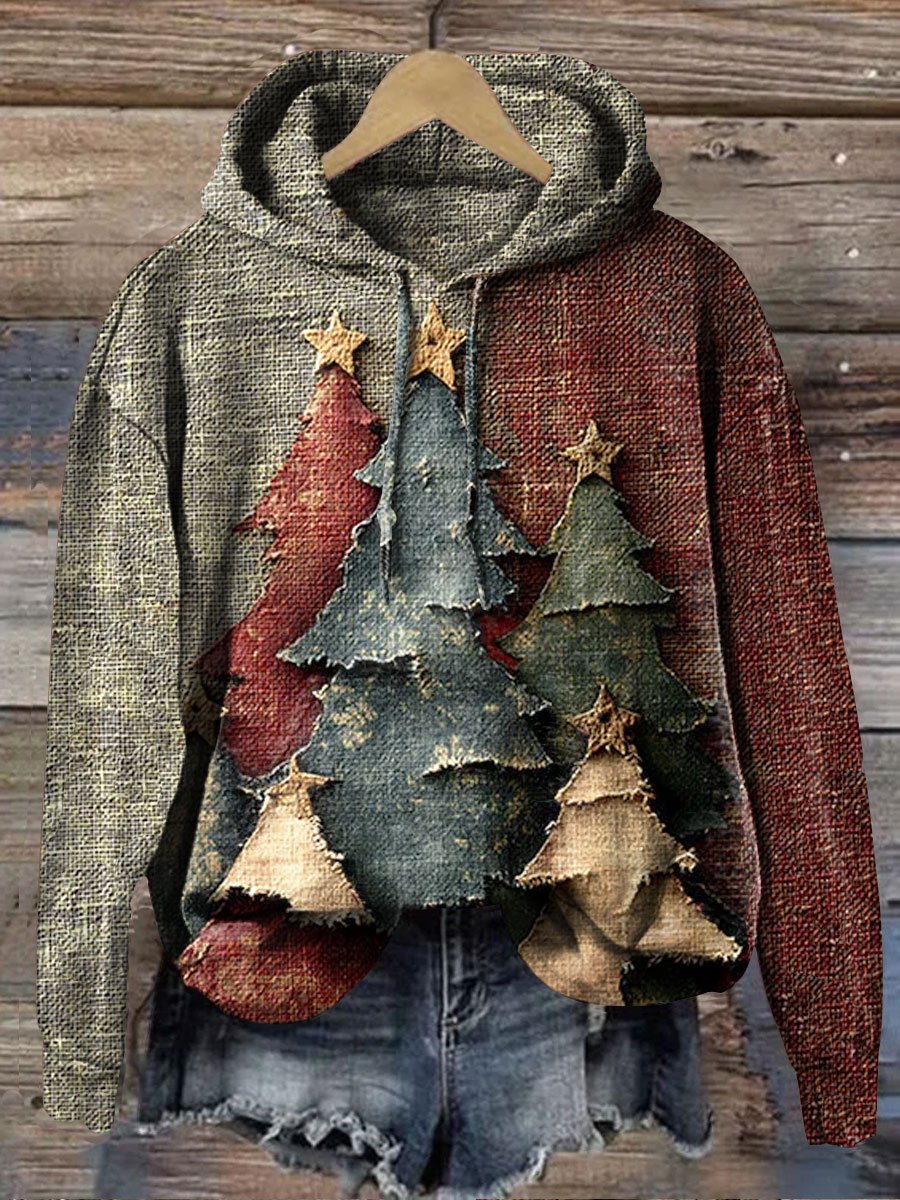 Vintage Christmas Tree Art Print Casual  Sweatshirt