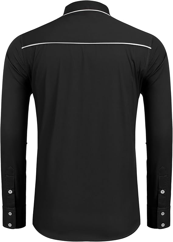 Men's Long Sleeve Slim Fit Embroideres Western Shirts-Black