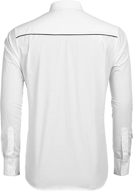 Men's Long Sleeve Slim Fit Embroideres Cowboy Shirts-White