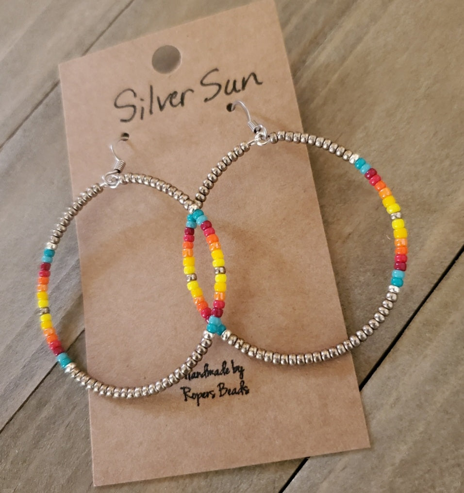 Silver Sun Hoop Earrings Choice of Sizes