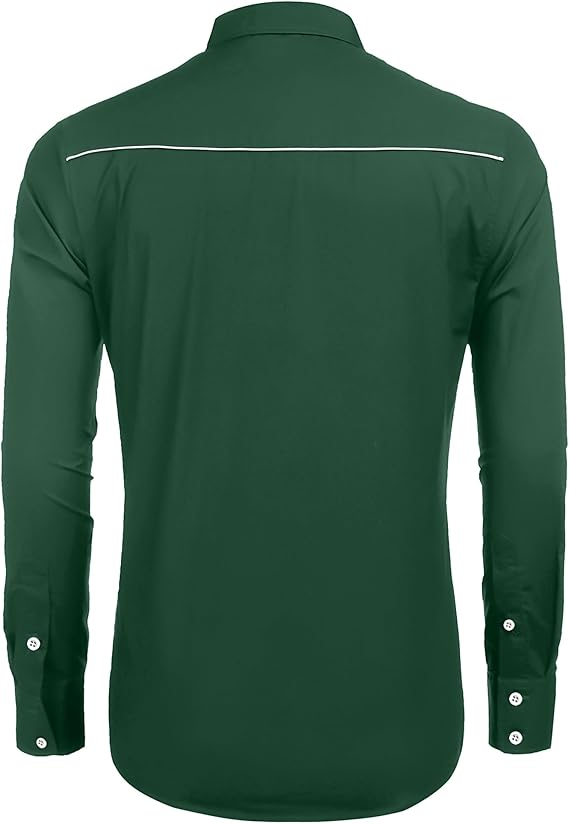 Men's Western Shirts Long Sleeve Slim Fit Embroideres Shirt-Green