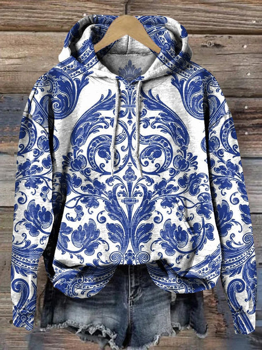 Vintage Symmetrical Pattern Printed Casual Hoodie Sweatshirt