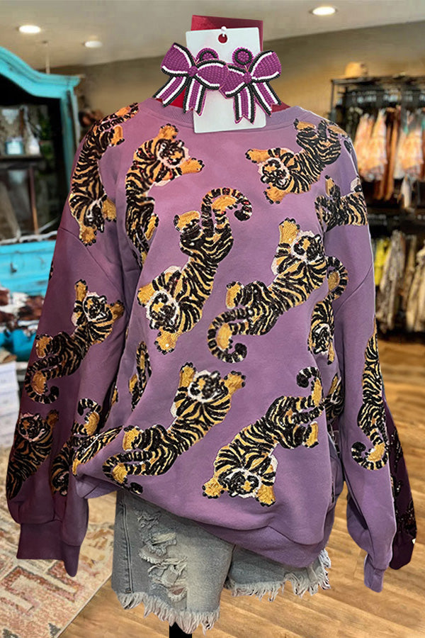 Tiger Print Casual Sweatshirt