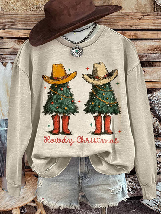 Howdy Christmas Print Casual Sweatshirt