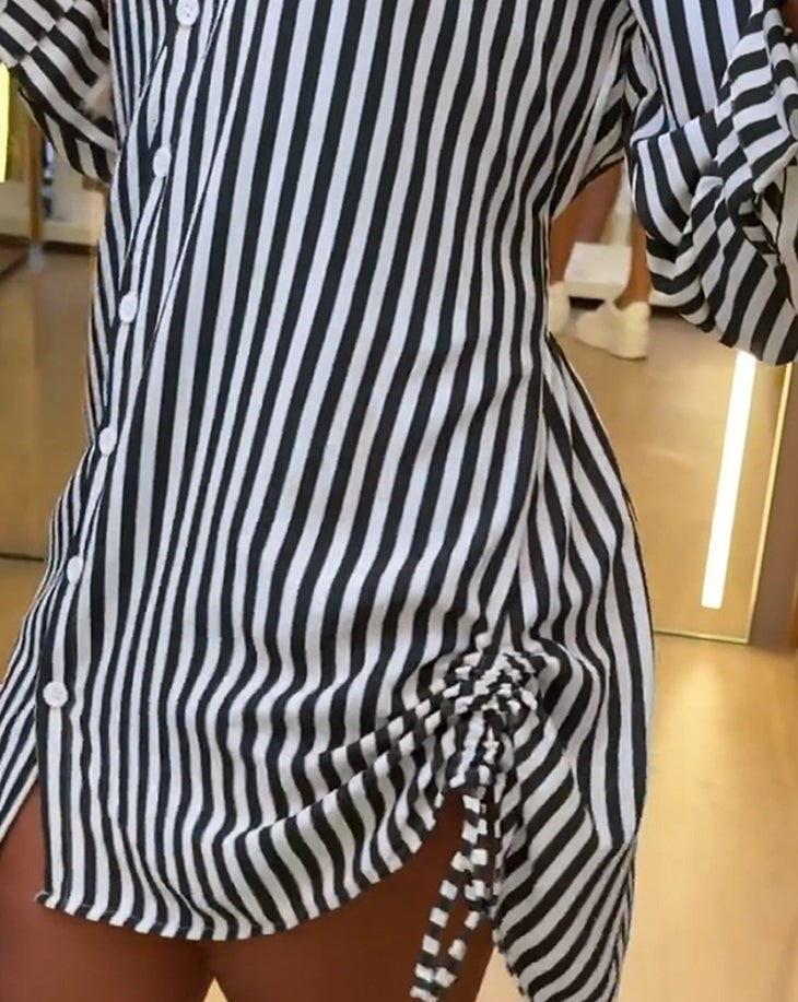 Neck Waist Shirt Mini Dress