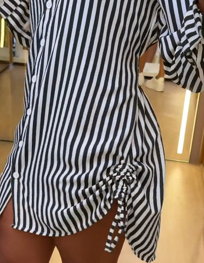 Neck Waist Shirt Mini Dress