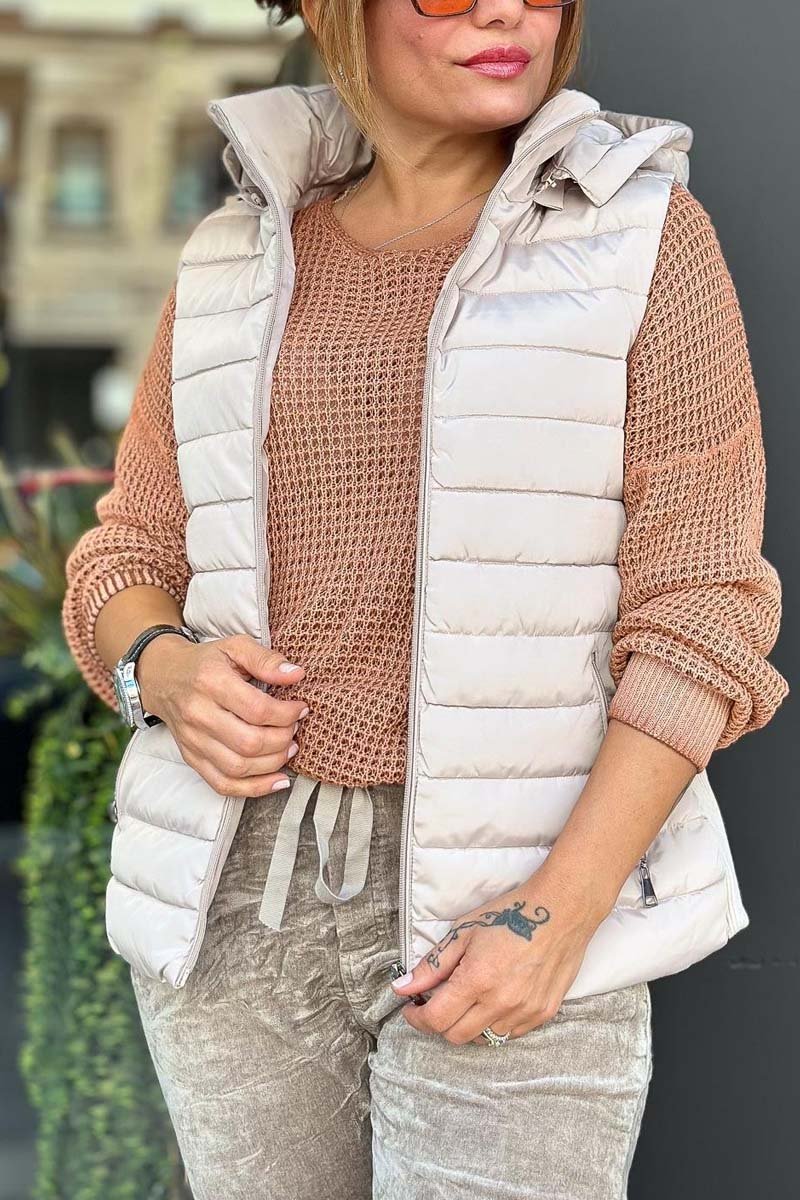 Women's casual patchwork knitted hooded sleeveless jacket