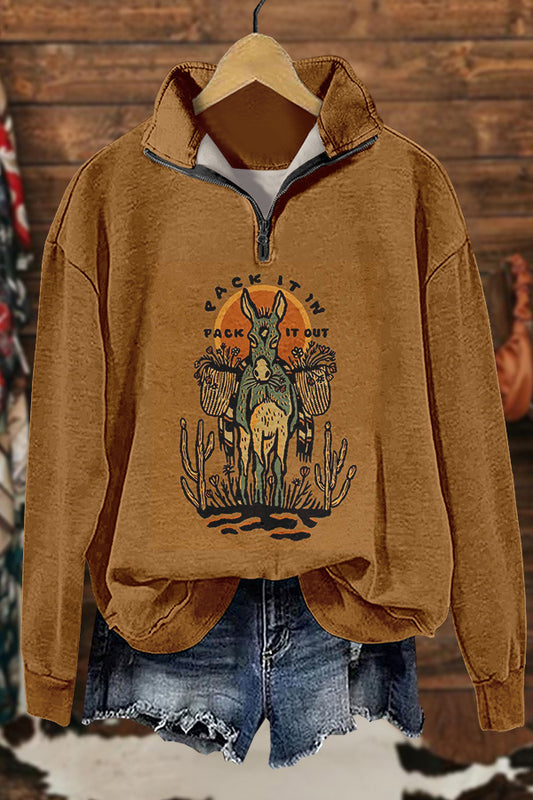 Retro Western Donkey Print Sweatshirt