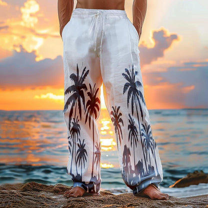 Men's Hawaii Beach Printed Casual Cotton Linen Loose Pants