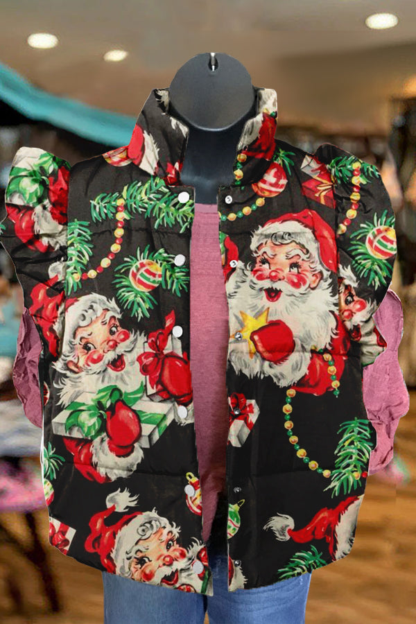 Christmas Santa Claus Print Ruffle Vest