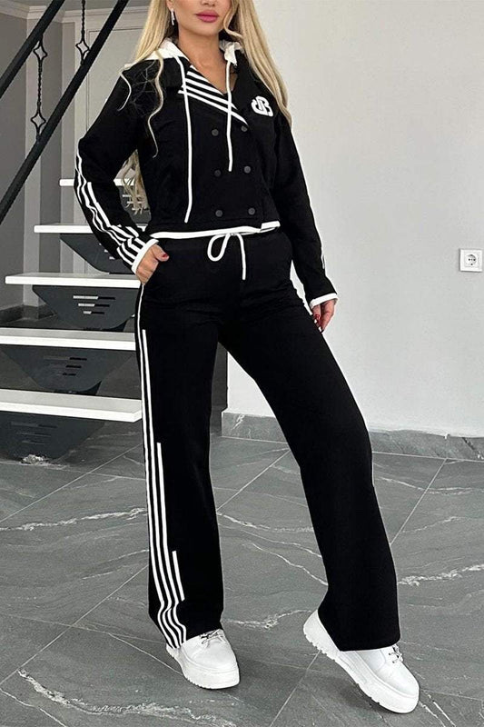 Women's Contrast Web Hooded Pants Suit