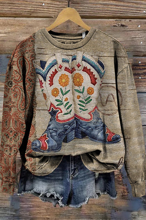 Vintage Tribal Boots And Floral Sweatshirt