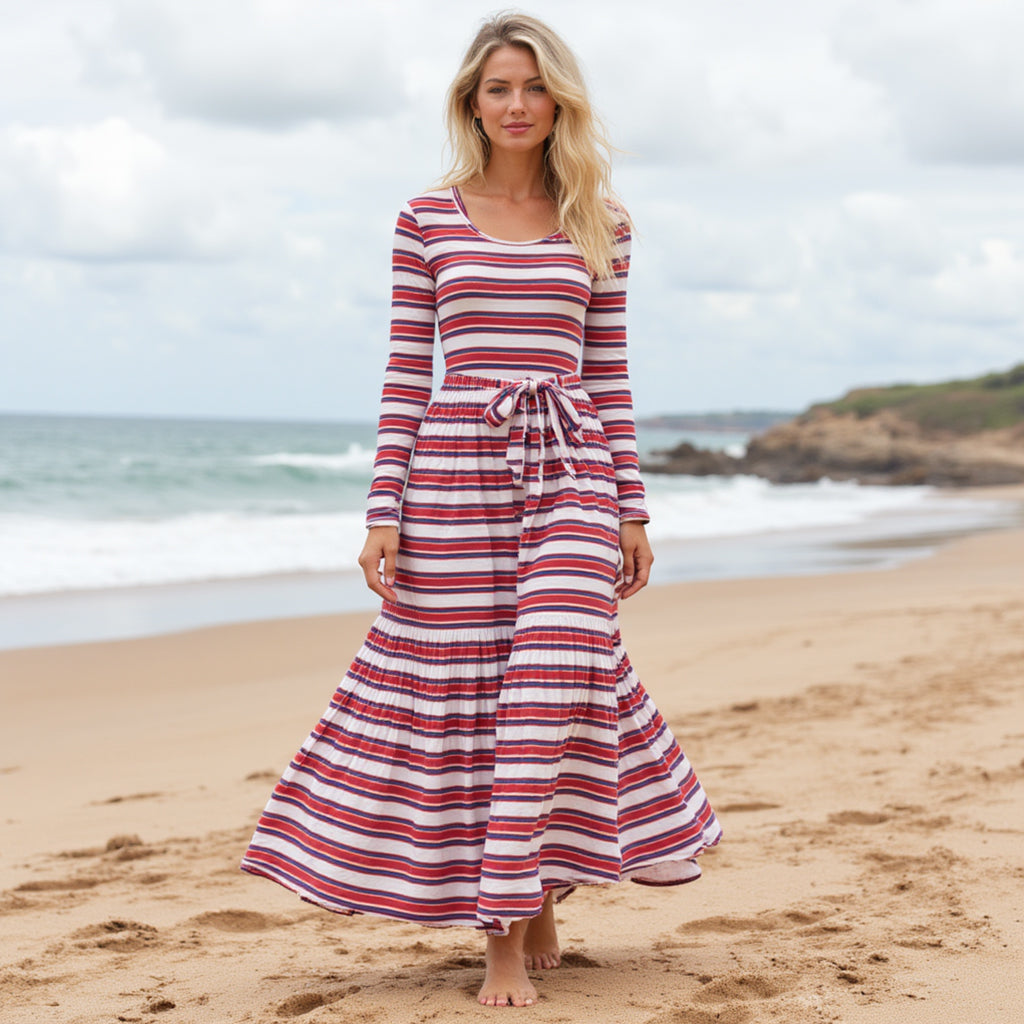 Women's Casual Striped Contrast Long-sleeved Dress